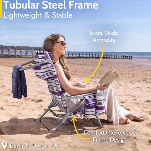 Trail Low Reclining Beach Chair, 4 Positions, Purple Stripes — view 5