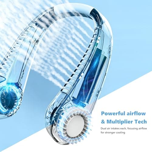 Portable Neck Fan, Personal Neck Fans USB Rechargeable 5-Speeds Personal Fan, Hands Free Bladeless Mini Fan with 360°Cooling Airflow, Wearable Fans for Travel, Outdoor, Home, Office, School, Camping — view 5