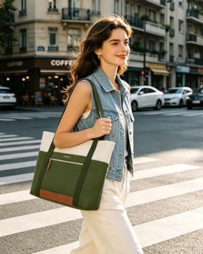 ECOHUB Large Tote Bags for Women, Lightweight Laptop Work Bag with Zipper — view 2