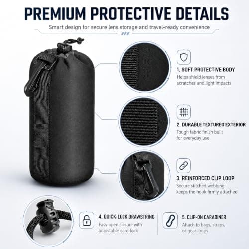 Active Pro Camera Lens Pouch Set 4 Pack (S M L XL) - Thick Protective Neoprene Lens Case Bag with Belt Loop & Hook - for Canon, Nikon, Sony, Fuji, Olympus, Panasonic, Sigma DSLR & Mirrorless Lenses — view 2