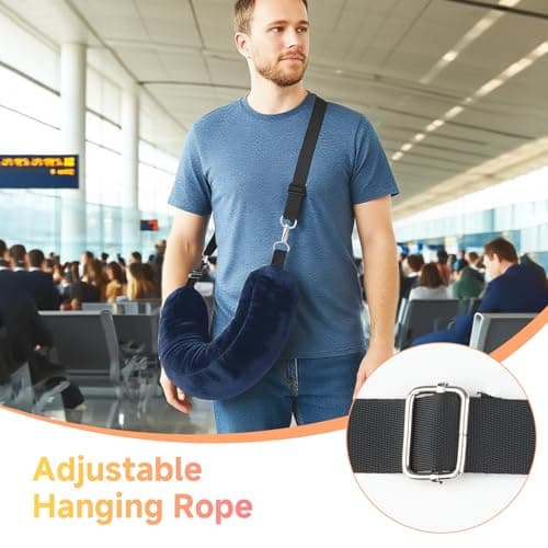 OIHCAZ Stuffable Travel Pillow, Fillable Neck Pillow for Travel with Adjustable Straps, Portable Soft Airplane Pillows Stuffable with Clothes for Essentials Extra Luggage, Travel Essentials (Blue) — view 5