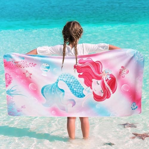 WERNNSAI Mermaid Microfibre Beach Towel for Kids, 76 x 150cm Bath Towel