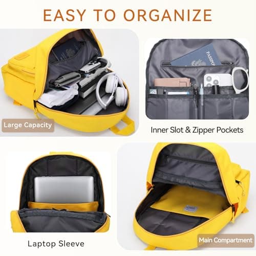 VASCHY School Backpack, Lightweight Bookbag Schoolbag for Boys Girls Casual Basic Simple Rucksack Daypack for Women Yellow — view 3