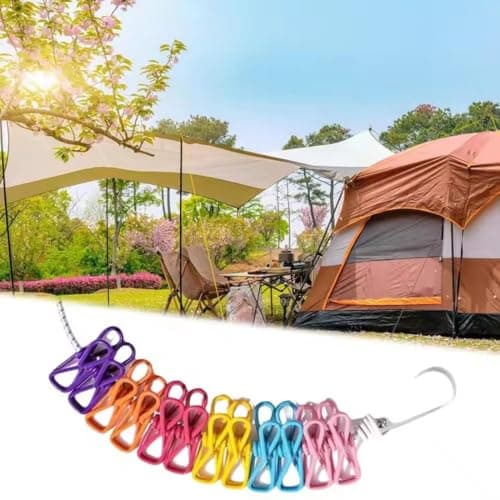 FiTspi Travel Washing Line, Portable Camping Washing Line with 12 Colorful Pegs, Elastic Retractable Clothesline for Indoor Laundry Drying Clothesline,Outdoor Camping Accessories — view 5