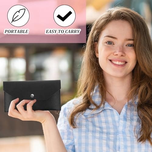 Cash Envelope Wallet, PU Leather Money Envelopes for Cash Waterproof Reusable Money Wallet for Travel Budgeting Wedding Birthday Graduation Holidays（Black） — view 6