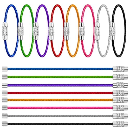 ROKEL Wire Keychain Cable – 8Pcs, 15cm Stainless Steel Cable Key Rings with Secure Screw Lock, Heavy Duty Connectable Keyring Loops for Keys, Luggage Tags, Travel, Hiking & Camping (8)