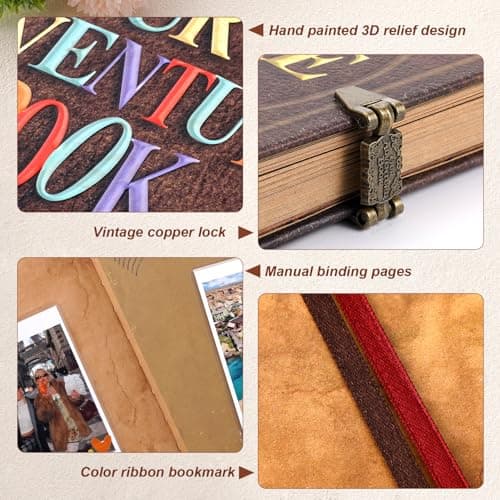 Our Adventure Book 146 Pages,With Vintage Locks Photo Album Scrapbook,3d Embossed Cover Design,Travel Scrapbook With Gift Box For Anniversary Wedding Holiday Valentines Day Birthday — view 3