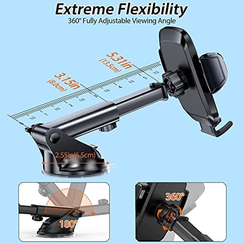 Hocerlu Car Phone Holder - Super Strong Sticky Suction, Silicone Shockproof, 360° Flexible View Adjustable - Universal Dashboard Windscreen Car Holder — view 3