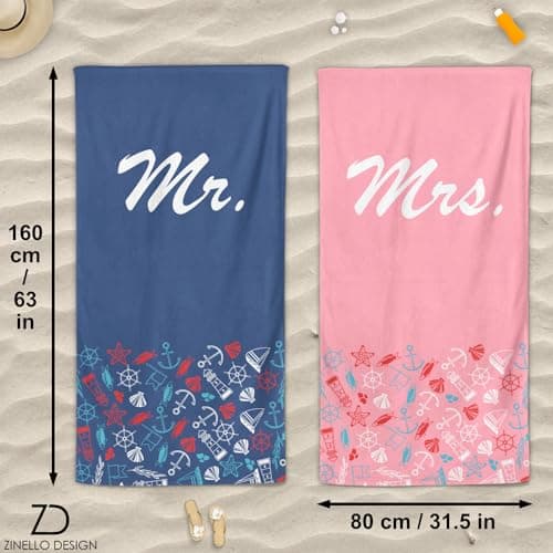 Zinello Design Set of 2 Personalised Microfibre Beach Towels for Couple, 2 Beach Towels 160 x 80 cm Ultra Absorbent, Quick Dry, Lightweight and Compact. Gift for Women Men Christmas Valentine's Day — view 5