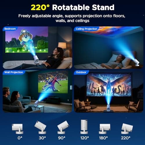 Battery Powered Projector, Mini 4K Projectors with WiFi 6 and Bluetooth 5.2, 220° Rotatable Stand Auto Keystone, Android 11 Smart Portable Projector for Bedroom Home Cinema Outdoor Camping — view 4