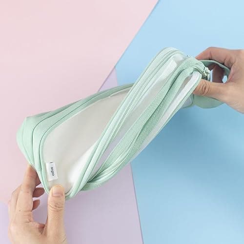 Deyaah Large Clear Mesh Pencil Case Pouch, 2 Compartment Pen Bag Multifunction Pencil Pouch Transparent Makeup Bag for Teen Student College Business Travel Office Adult (Purple) — view 6