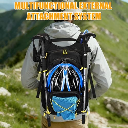 ONETOALL Hydration Backpack with 2L Water Bladder, 22L Waterproof Hiking Backpack with Rain Cover, Insulated Compartment for Running, Cycling, Walking, Camping & Skiing, Black — view 6