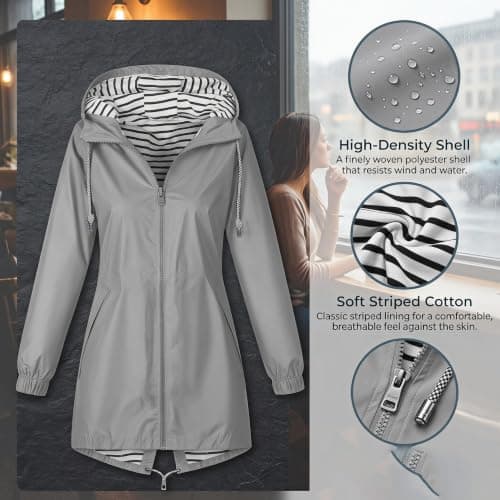 Saxrel Summer Jackets for Women UK Nylon Waterproof Outdoor Rain Jacket - Zip-Up Elastic Cuffs Windbreaker with Side Pockets for Hiking, Camping Rainy Days Daily Commuting — view 4