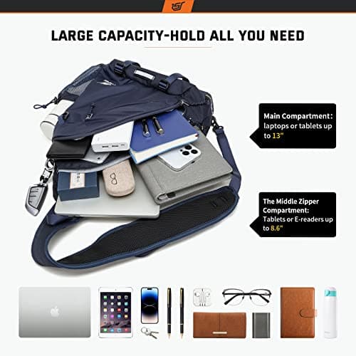 SKYSPER Sling Laptop Bag (Up to 13 Inch) - 18L Crossbody Sling Backpack Travel Shoulder Bag Hiking Daypack for Men Women(Navyblue) — view 2