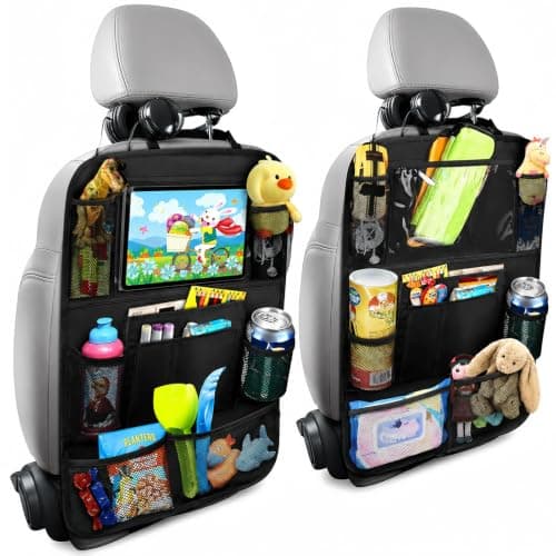 YUPDFGB Auto Ruecksitz Organizer Kinder 2er Set, Car Seat Organizer, Leather Car Organiser for Kid, 11 Storage Pockets with Foldable Table Tray and Tablet Holder for Travel Accessories (B)