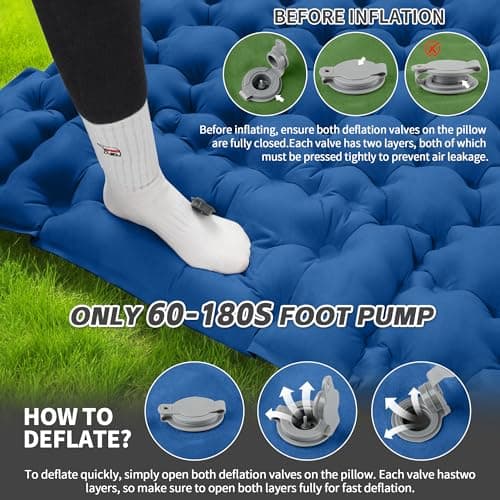 HiiPeak Double Sleeping Pad for Camping - Suede Top Camping Mattress with Pillow, Built-in Foot Pump, Compact Inflatable 2-Person Portable Mat for Backpacking, Hiking, Car Traveling, Beach, Tent — view 5