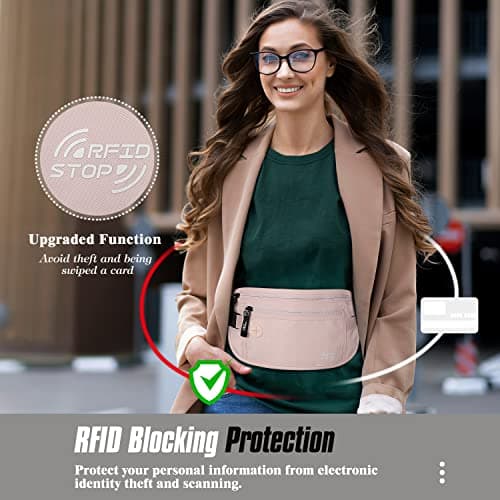 MoKo Travel Money Belt with Hidden RFID Blocking Wallet, Pink — view 2