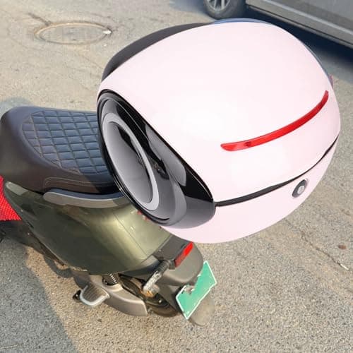 Drfeify Motorcycle Top Case ABS 32L Motorcycle Rear Case Portable Trunk Box with PU Lining Reflective Strip and Backrest for Commuting Touring Motorcycles (Pink) — view 3