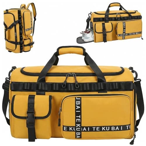 Sports Bag Travel Bag for Men and Women, Large 65L Sports Bags with Shoe Compartment & Wet Compartment, Large Capacity Travel Bag, Gym Bag, Travel Swimming Bag, Overnight Bag (Yellow)