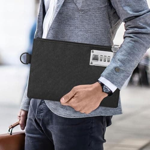 2Pcs Lockable Money Bag - Portable Zipper Lockable Money Pouch with 3 Digit Code, 8.3 x 5.3 inch Durable Waterproof Documents Storage Bag for Cash, Wallet, Jewelry, Passports, Travel(Grey and Black) — view 6