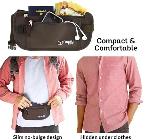 Boxiki Travel Brown Money Belt with RFID Sleeves Set - 8 Pcs Navy Blue | Secure Waist Bag and RFID Card Holder for Men and Women — view 4