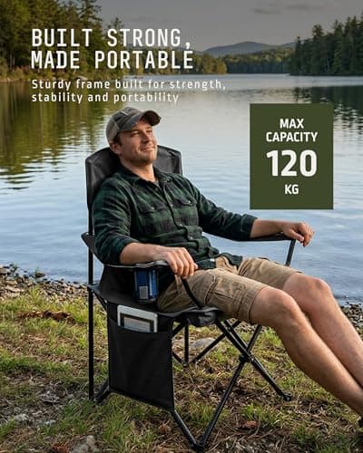 Voyager Folding Camping Chair 2-Pack, Lightweight with Pocket and Drinks Holder, Holds up to 120kg Each, Easy to Transport, Foldable Outdoor Chair Set -Black — view 6