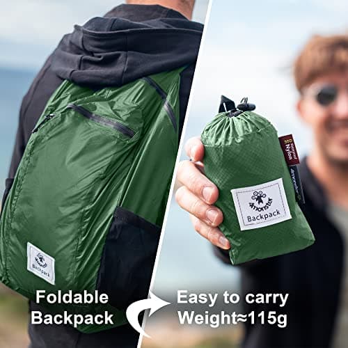4Monster Packable Backpack Ultra Lightweight, Foldable Backpack Water Resistant, Hiking Daypack for Travel Camping Outdoor, Daily Walk-around, Cycling, Sports, Excursions(ArmyGreen, 16L) — view 2