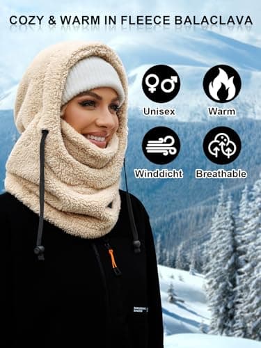 Fleece Balaclava Unisex Windproof Thermal Ski Mask Neck Warmer(Beige) — view 4