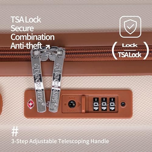 Rocklands London Cabin Suitcase 55x40x20cm Hard Shell Lightweight Carry On Travel Case 4 Wheels, Corner Guards & TSA Lock | 10kg Cabin Bag for Ryanair, easyJet & 100+ Airlines, Cream, Small 20" — view 5