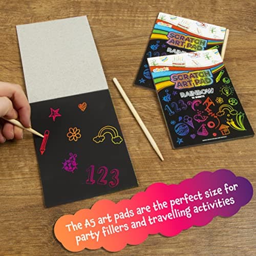 abeec 12 Pack Of Rainbow Scratch Art Pads – Includes Mini and Tools Party Bag Fillers For Kids 8+ — view 4