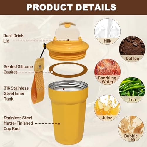 DITOSH Insulated Coffee Tumbler 450ml Travel Coffee Mug 316 Stainless Steel Direct Drink Opening Leakproof Lid Reusable Insulated Coffee Mug Hot and Cold Ideal Travel Mug for Coffee Lover Daily — view 3