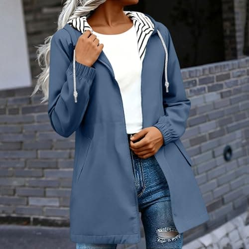 Waterproof Jacket Lightweight for Women Windbreaker Coat Full Zip Raincoat — view 2