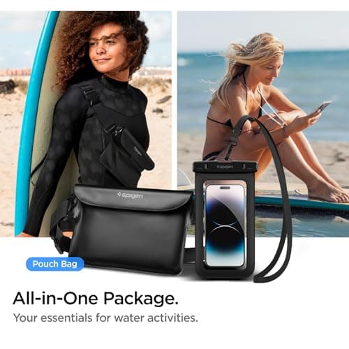 Spigen Aqua Shield Waterproof Dry Bag and Waterproof Phone Pouch, [Quad Seal Tech] IPX8 Bags with Adjustable Waist Strap for Ski, Snowboarding, Swimming, Paddle Boarding, Fishing, and Kayaking - Black — view 2