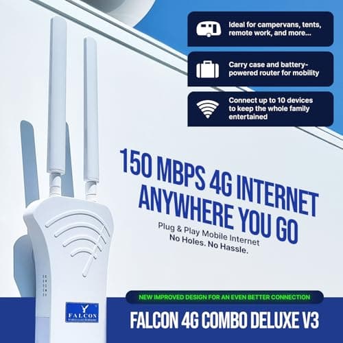 Falcon Mobile WiFi Router 4G Combo Deluxe LTE Antenna with 150Mbps and Accessory Package for Mobile Internet in Caravans, Motorhomes, Vans, Cars, Internet Hotspot WiFi Router without SIM Card — view 2