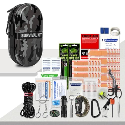 Survival Kit,74 Piece Survival Gear First Aid Kit,Waterproof Emergency Medical Kit Earthquake, Outdoor Adventure, Hiking, Hunting,Camping,Present for Men Women(Camouflage gray)