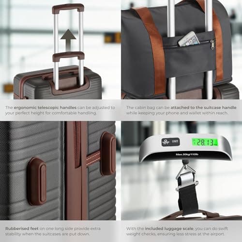 tectake® 13-Piece Suitcase Set, ABS Hard-Shell Luggage Set with Telescopic Handles, TSA Locks, 360° Wheels, Incl. M, L & XL Suitcase, Expandable Travel Bag, Toiletry Bag & 8 Packing Cubes - Anthracite — view 4