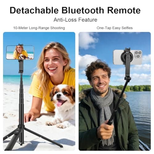 AOOTE Magnetic Selfie Stick Tripod, 154cm Extendable and Portable Selfie Stick with Detachable Wireless Remote＆Phone Clip, Magnetic Attraction Mobile Phone Tripod Stand Compatible with iPhone,Android — view 4