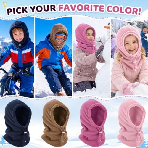 Beehow Kids Balaclava Winter Windproof Fleece Hat – Ski Mask for Boys Girls, Soft Sherpa Lined Stretch Fit for 6-12 Years (Rose Red) — view 5