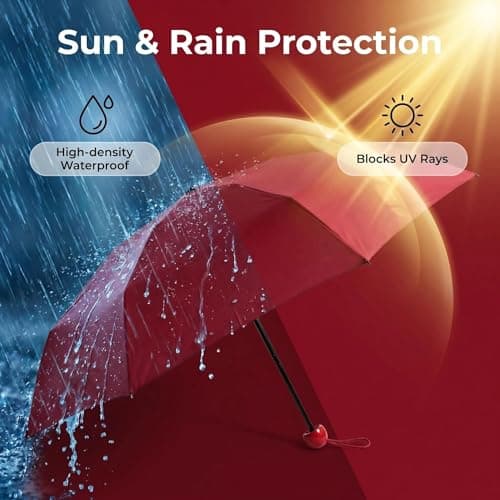 Mini Red Capsule Folding Umbrella, Compact Folding Travel Sun & Rain Umbrella with UV Protection, Portable Pocket Umbrella with Matching Capsule Case for Backpack Handbag Women Men Daily Use — view 3