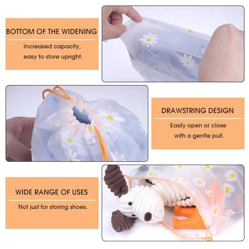 21 Pcs Travel Shoe Bags for Packing, Clear Drawstring Travel Bags Daisy — view 4