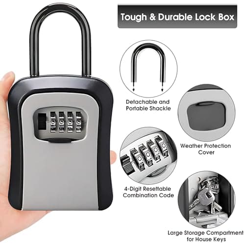 Key Lock Box for Outside, Key Box Wall Mounted 4 Digit Combination Lock Box Hide a Key for Outdoor Indoor, Security Waterproof Large Capacity 5 Keys Lockbox for House Key Room Card — view 2