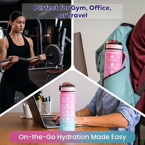 Sparsh & Sell 32oz Gradient Motivational Water Bottle with Time Marker, Straw & Carry Sleeve – Leakproof BPA-Free Tritan, with Adjustable Strap & Pocket for Gym, Travel & Outdoor Use — view 4