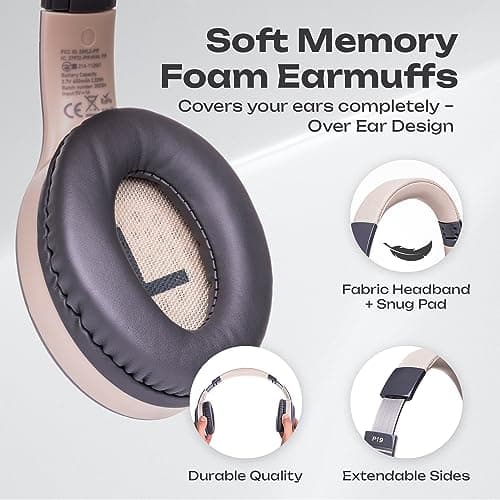 PowerLocus Bluetooth Headphones, Bluetooth Headphones Over Ear, Wireless Headphones with Microphone, 3 EQ Modes, 60Hrs Playtime, Foldable Headphones, Fabric Headband, Hi-Fi Stereo for Work/Travel/PC — view 6