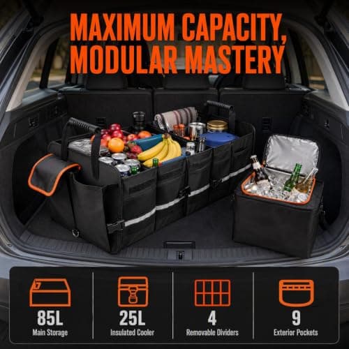 FTISSLY Car Boot Organiser with Cooler Bag, Foldable Car Storage Organizer — view 4