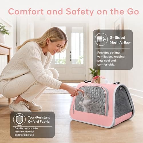 Cat Carrier, Breathable Pet Carrier Bag Guinea Pig Travel Carriers Bag Portable Travel Pet Handbag with Mesh Windows for Small Medium Cats Puppies Airline Approved — view 4