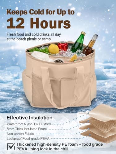 2 in 1 Insulated Dry-wet Separation Cooler Backpack Shoulder Bag 12-Hour Cold Retention, Large Leakproof Soft Cooler Bag, Waterproof Travel Cooler for Beach, Picnic, Camping for Women Khaki — view 3