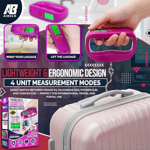 AIBULO 2-Pack Purple Digital Luggage Scale 50kg/110lb – Portable Suitcase Weighing Scale with Backlit LCD, Tare & Auto-Off, 4 Units (g/kg/lb/oz) for Travel, Airport & Parcel Use — view 5