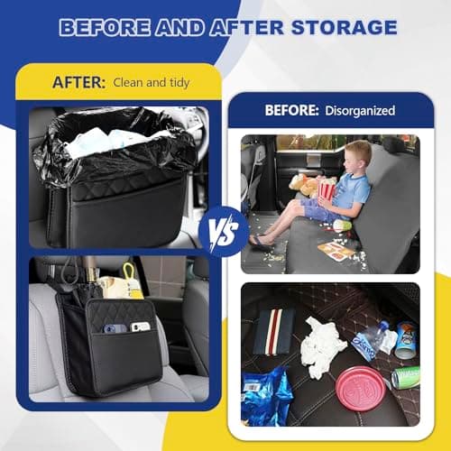 VAGCARS Car Seat Organiser, Waterproof Leather Car Seat Back Storage Box, Hanging Car Storage Bag, Foldable Auto Organizer Back Seat, Universal Auto Document Holder for Kids & Adults (Black) — view 4