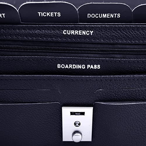 Woodland Leather Passport Holder, Faux Leather Passport Holder Travel Wallet, Travel Document Wallet Organiser with RFID Credit Card Slot and Key Lock, Navy — view 5