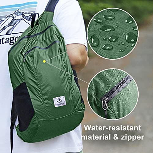 4Monster Packable Backpack Ultra Lightweight, Foldable Backpack Water Resistant, Hiking Daypack for Travel Camping Outdoor, Daily Walk-around, Cycling, Sports, Excursions(ArmyGreen, 16L) — view 3
